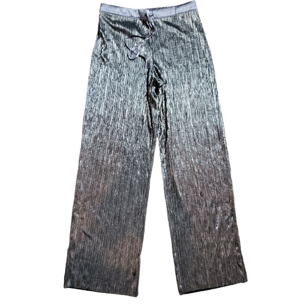 Victoria's Secret Women Metallic Silver Plissé Lounge Pajama Pants Sz M Coquette